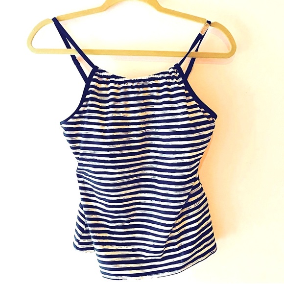 MICHAEL KORS BLACK AND WHITE STRIPE TANKINI TOP SIZE LARGE BEACH POOL SWIM - Picture 1 of 4